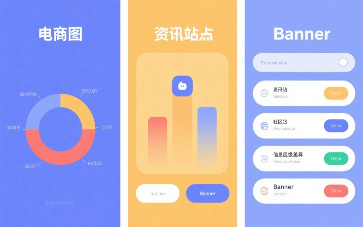 三类站点横幅信息层级与按钮策略对比